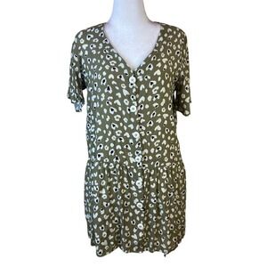 Easel Green Leopard Print Button-Front Shirt Dress -‎ Women's Size Medium